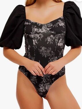 Intimately Free People Prairie Rose Pouf Sleeve Body Suit NWOT Sz XS Ret $99